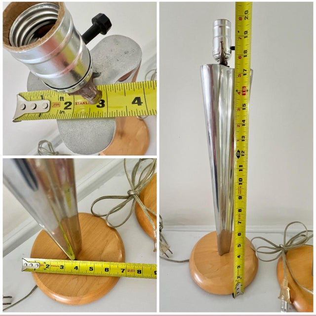 Silver Vintage 1960s Mid-Century Modern Lamps, Tapered Aluminum Table Lamps in the Style of Paavo Tynell, Tapio Wirkkala, or Nambe, a Pair For Sale - Image 8 of 12