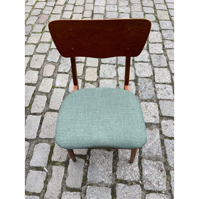 Teak Dining Chairs with Teal Upholstery, Set of 2 For Sale - Image 4 of 11