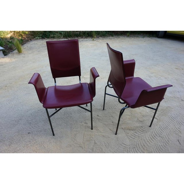 Red Armchairs in Bordeaux Red Leather by Ross Littell for Matteo Grassi, Steel, Italy, 1980s, Set of 2 For Sale - Image 8 of 18