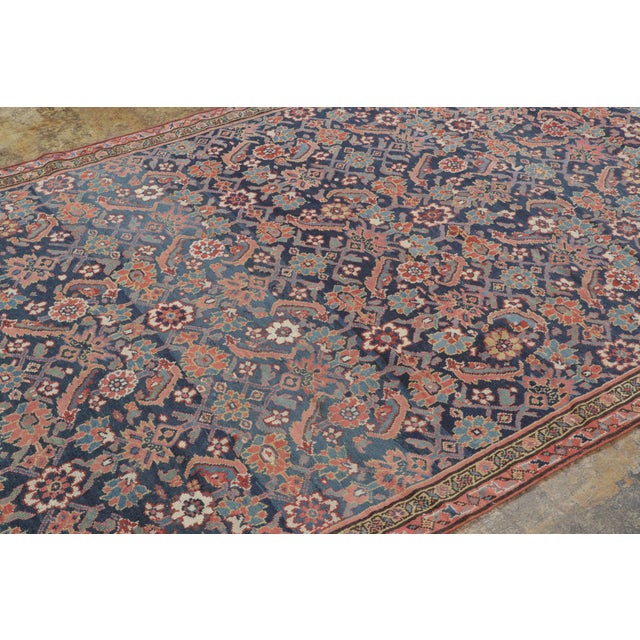 Rug & Kilim Antique Persian Floral Geometric Rug With Deep Navy Field - Rug & Kilim For Sale - Image 4 of 7