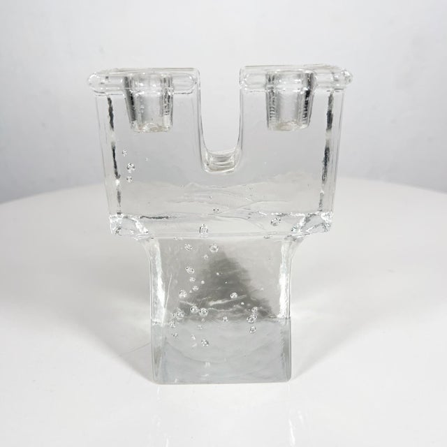 Modern Art Glass Tower Dual Candle Holder Mikasa Walther West Germany For Sale - Image 9 of 9