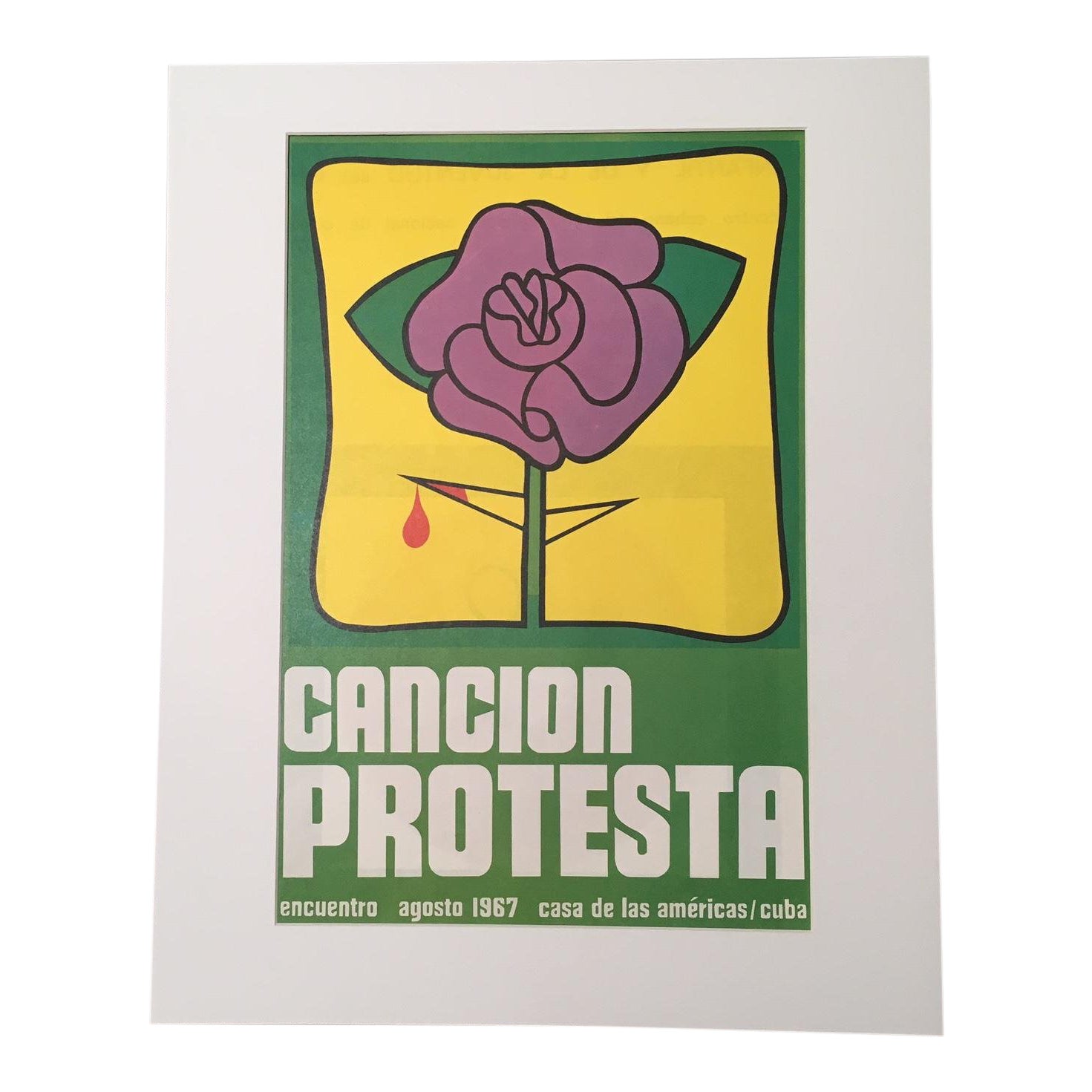 Vintage 1967 Cancion Protesta Cuban Protest Poster Matted Print