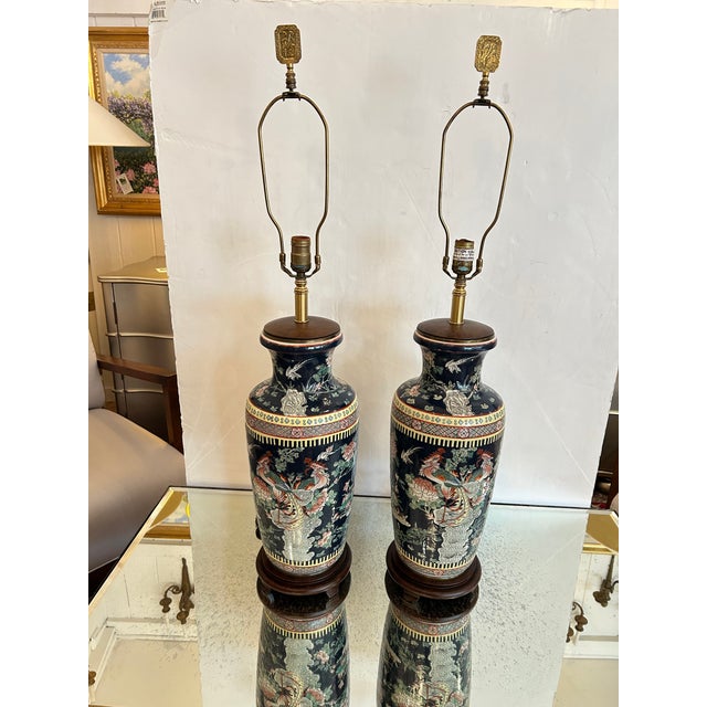 Ceramic 1950s Monumental Chinoiserie Famille Noir Style Pair of Table Lamps by Frederick Cooper - a Pair For Sale - Image 7 of 18