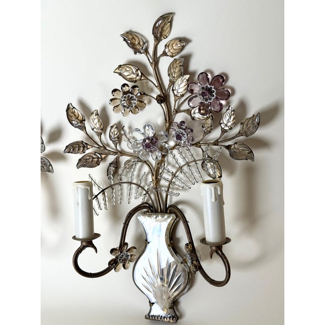 Italian Wall Sconces with Amethyst and Smoky Glass Blossoms, 1950s, Set of 2 For Sale - Image 12 of 18
