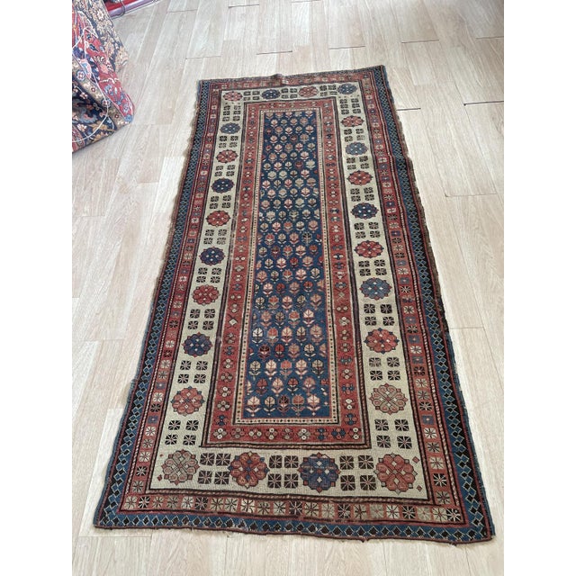 Textile Antique Caucasian Talish Wool Rug, Indigo Field & Wide Border, C. 1880s — 3'7" × 7'4" For Sale - Image 7 of 9