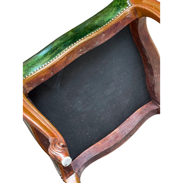 French Ottoman or Stool of Emerald Green Leather on Cabriole Legs For Sale - Image 15 of 15