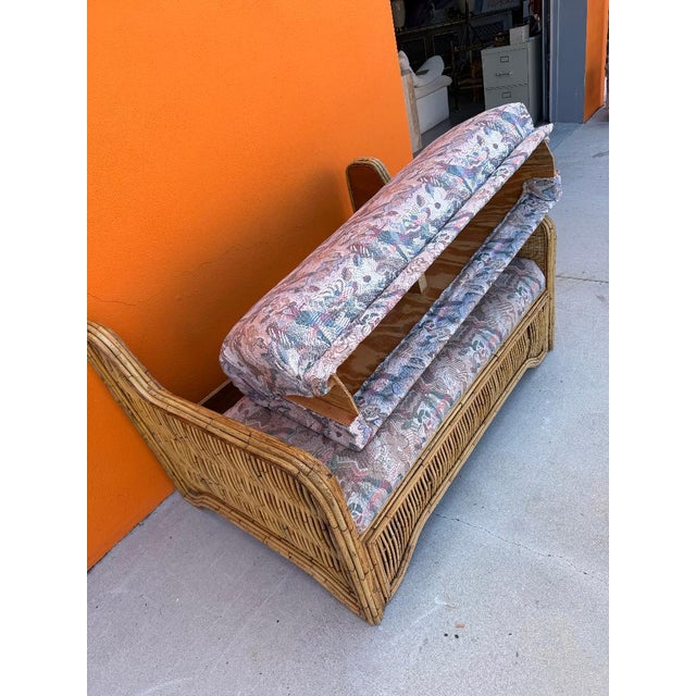 Mid-Century Modern Vintage Coastal Rattan Loveseat For Sale - Image 3 of 13