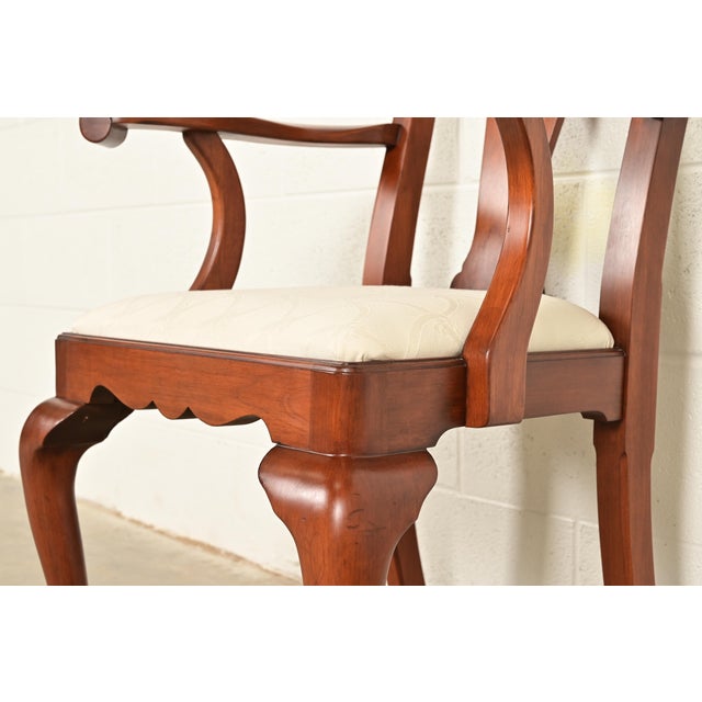 Brown Henkel Harris Queen Anne Solid Cherry Wood Armchairs, Pair For Sale - Image 8 of 14