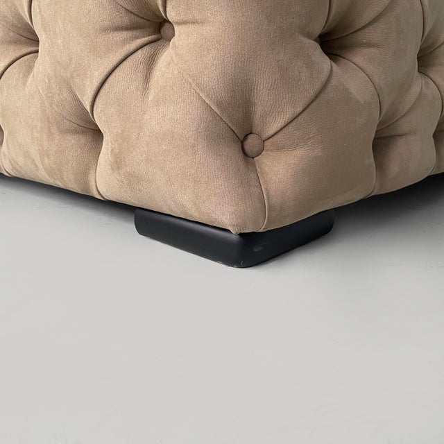 Italian Modern Squared Pouf in Beige Suede with Buttons, 1990s For Sale - Image 10 of 13