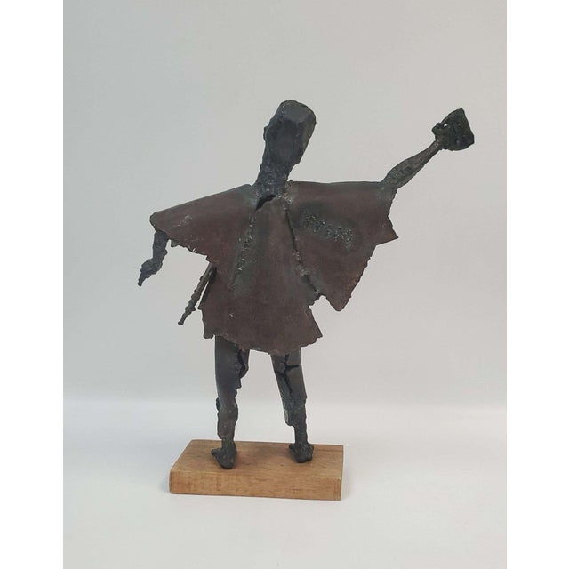 1960s Vintage Brutalist Modernist Welded Steel Figural Sculpture, Signed For Sale - Image 5 of 17