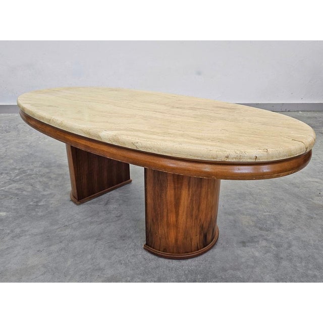 Large Modern Sofa Table in Walnut with Travertine Top, 1970s For Sale - Image 14 of 16