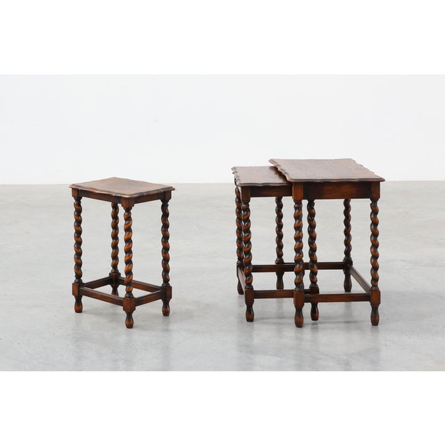 Antique Oak Barley Twist Nesting Tables, England, 1900, Set of 3 For Sale - Image 6 of 18