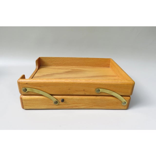Brown Beech & Brass Document Tray & Storage Box, 1960s For Sale - Image 8 of 14