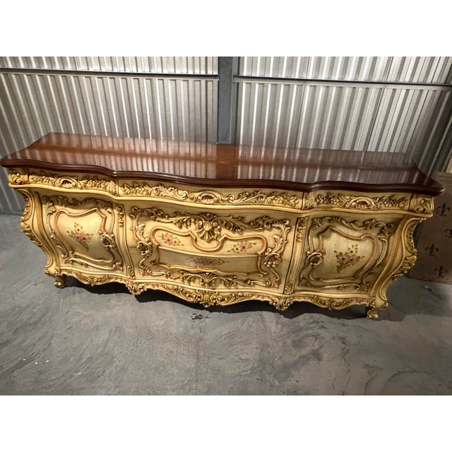 Mid 20th Century Ornate Italian Rococo Revival Hand-Painted Floral Dresser / Sideboard For Sale - Image 4 of 12
