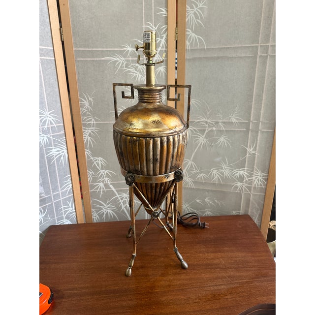Vintage Brass Colored, Urn Style Footed Table Lamp With Greek Key and Ram Head Details For Sale In Atlanta - Image 6 of 6