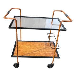 Stitched Leather Trolley by Jacques Adnet, 1950s For Sale