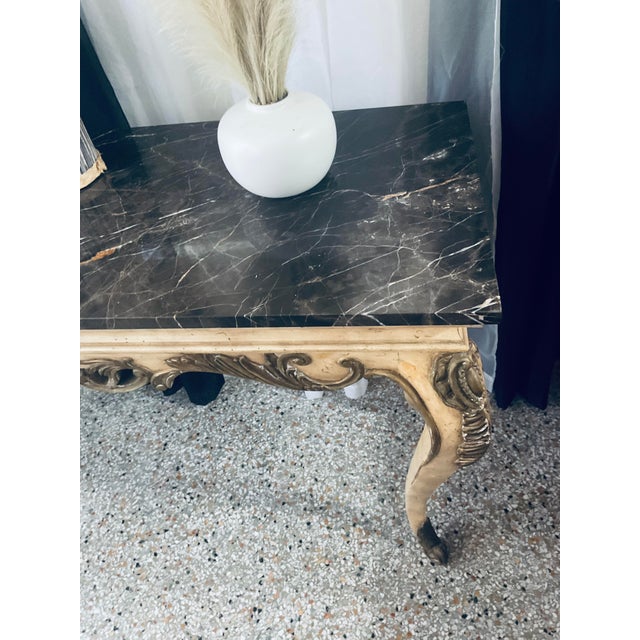 Wood 1920s French Provincial Louis XV Marble Top Console Table / Writing Desk For Sale - Image 7 of 10