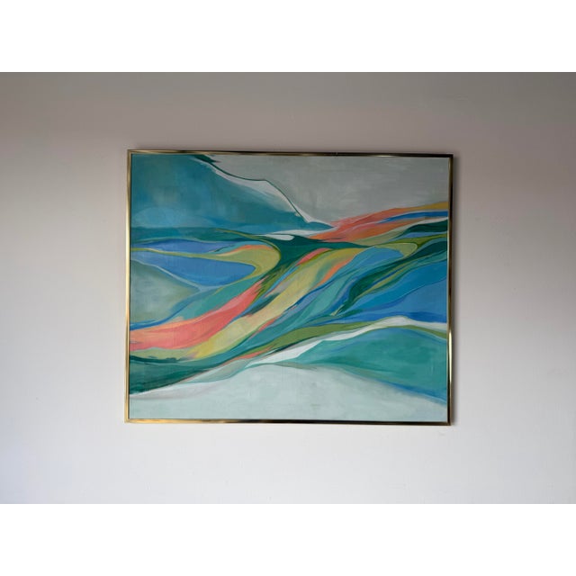1970’s Vintage Expressionist Abstract Acrylic on Canvas Painting in Gold Aluminum Frame For Sale - Image 4 of 12