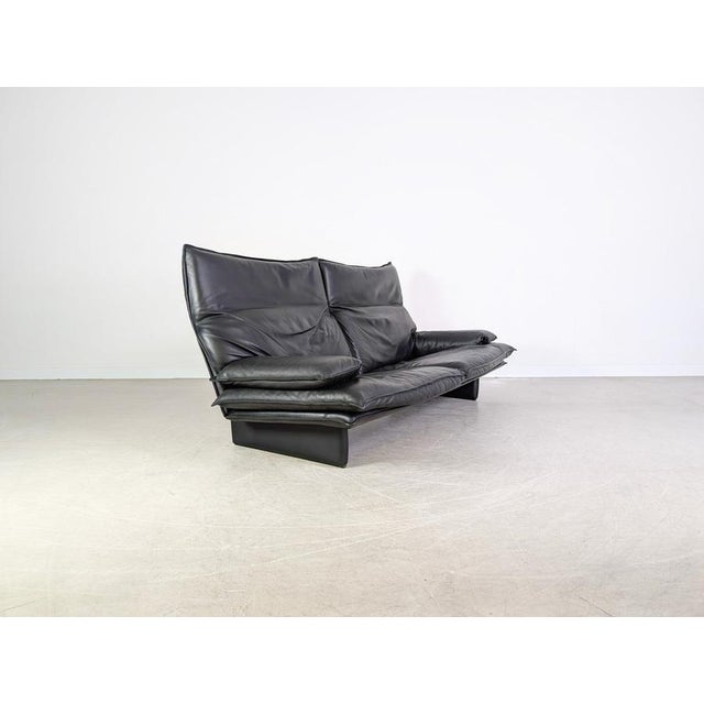 Vintage Italian 2-Seater Sofa in Black Leather, 1980s For Sale - Image 5 of 13