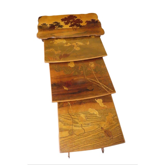 Emile Galle Émile Gallé Marquetry Landscape Nesting Tables Set For Sale - Image 4 of 18