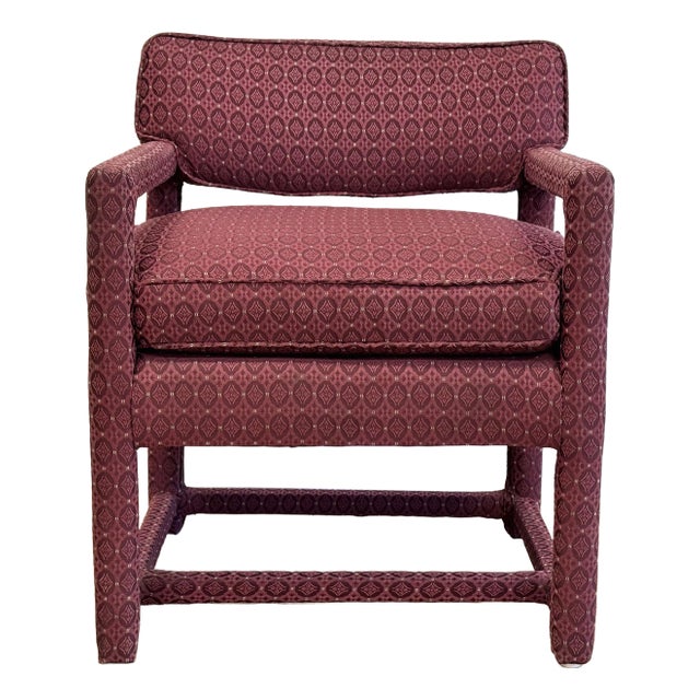 Vintage MCM Burgundy Parsons Style Arm Chair For Sale