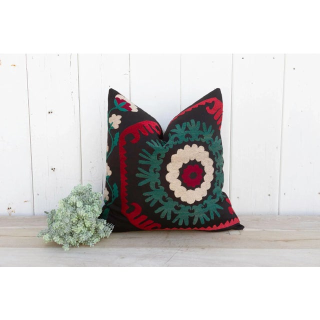 Black Emerald Sahin Vintage Suzani Pillow For Sale - Image 8 of 9