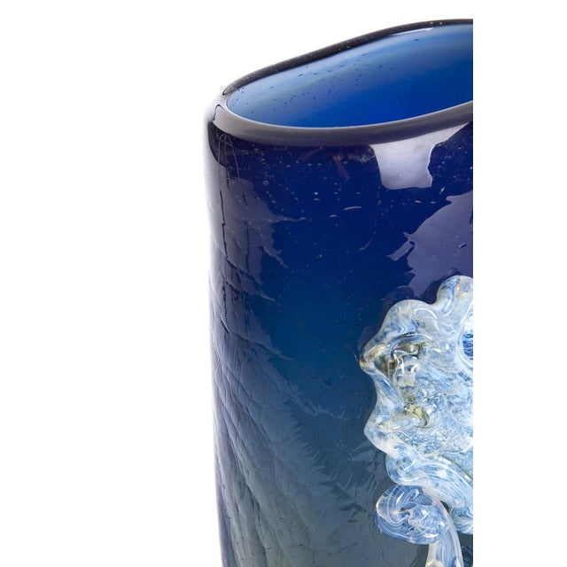 French Blue Glass Vase with Lion, 1960s For Sale - Image 4 of 6