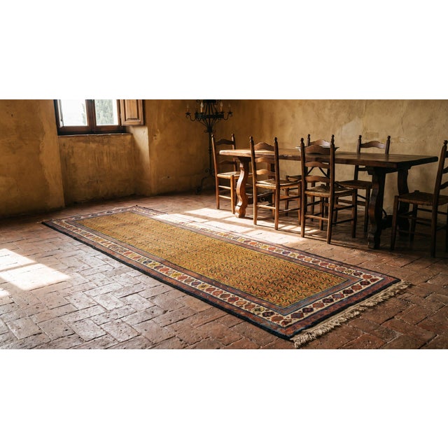 Textile 1890s Yellow Geoemtric Antique n.w. Persian Rug 3' X 11'7" Hand Knotted Wool Carpet For Sale - Image 7 of 7