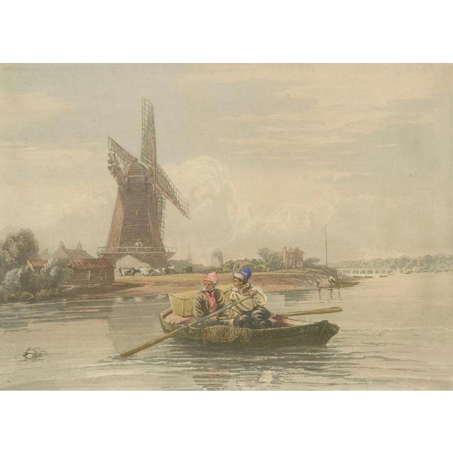 D. Cox, Dutch Landscape with Windmill and Rowboat, 1850, Lithograph on Paper For Sale - Image 5 of 6