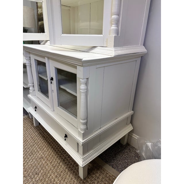 Vintage White Painted Hutch Cabinet With Glass Doors For Sale - Image 4 of 12