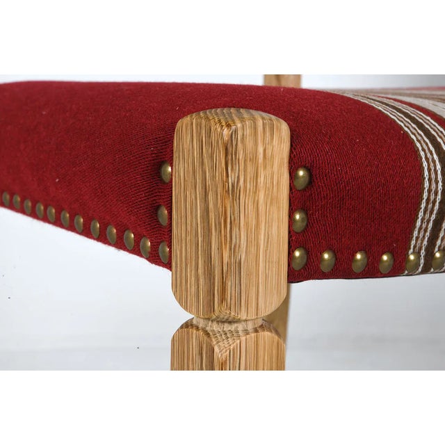 Textile 1960s Set 8 Danish Mid Century Dining Chairs Carved Oak & Striped Upholstery For Sale - Image 7 of 9