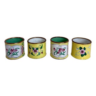 Vintage Asian Chinoiserie Cloisonné Style Floral Enamel Napkin Rings - Set of 4 For Sale