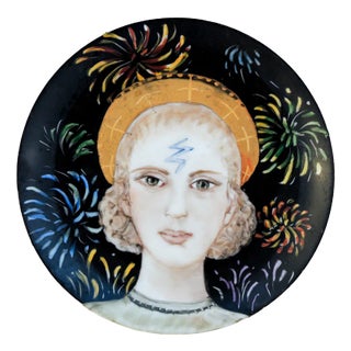 Hand-Painted Porcelain St. Barbara Plate by Lithian Ricci For Sale