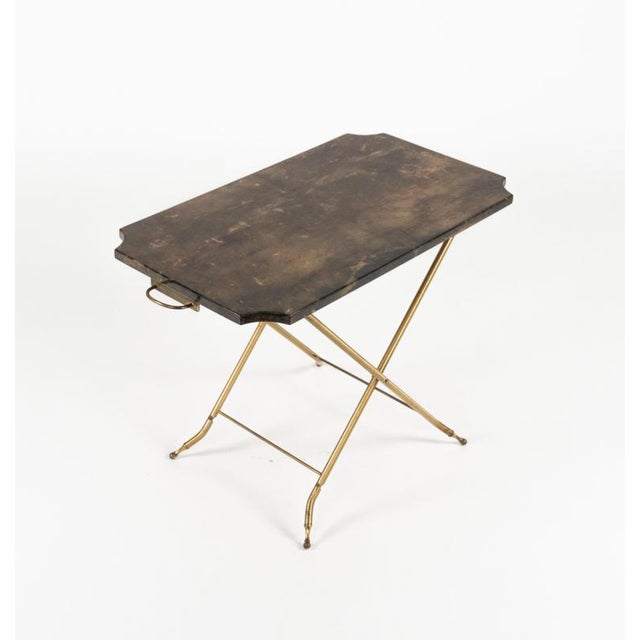 Mid-Century Goatskin and Brass Serving Folding Tables by Aldo Tura, Italy, 1960s For Sale - Image 10 of 18