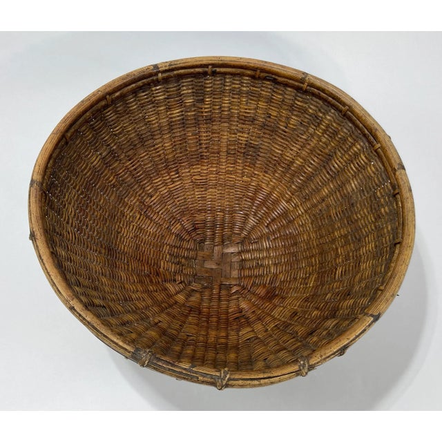 Wood Large Woven Rice Basket For Sale - Image 7 of 8