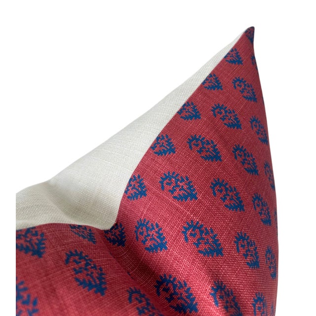 Rajmata Floral Linen Pillow Cover in Raspberry Indigo, 22x22 Pillow For Sale - Image 4 of 4