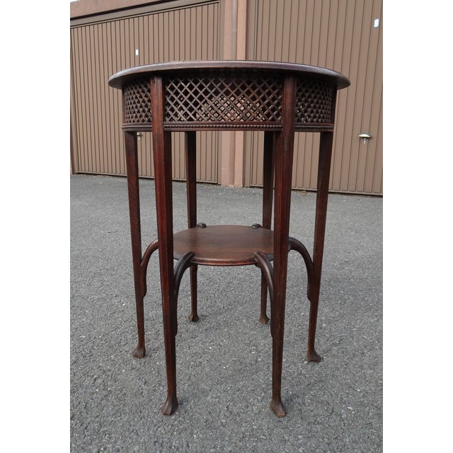 Antique Round Oak Side Table with Lattice Work, 1890s For Sale - Image 13 of 18