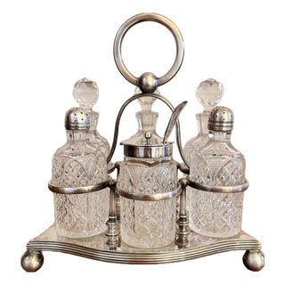 Antique Edwardian Silver Plated Bottle Cruet Set, 1900, Set of 7 For Sale