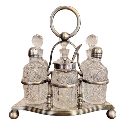 Antique Edwardian Silver Plated Bottle Cruet Set, 1900, Set of 7 For Sale