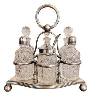 Antique Edwardian Silver Plated Bottle Cruet Set, 1900, Set of 7