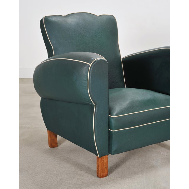 Pair of 20th Century French Art Deco Period Green Club Chairs For Sale - Image 10 of 17