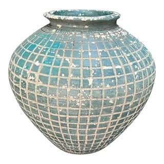 Mid-Century Blue Squares Concrete Planter For Sale