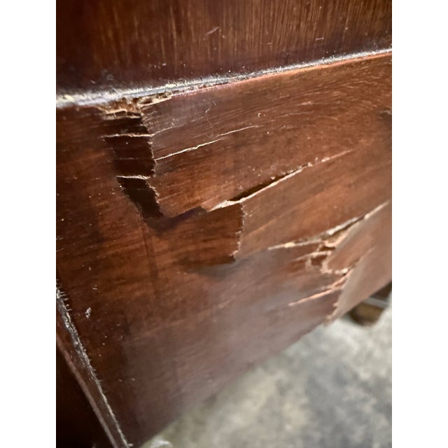 Antique French Louis XV Style Demilune Commode With Marble Top, Marquetry Inlay & Ormolu Mounts For Sale - Image 16 of 17