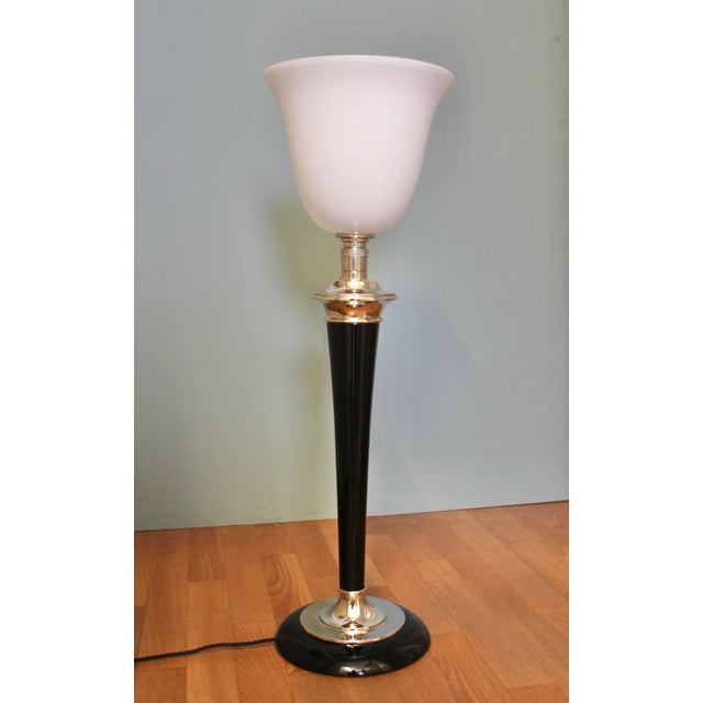 French Art Deco Table Lamp in Black Wood and Silver Metal from Mazda, 1920s For Sale - Image 16 of 16
