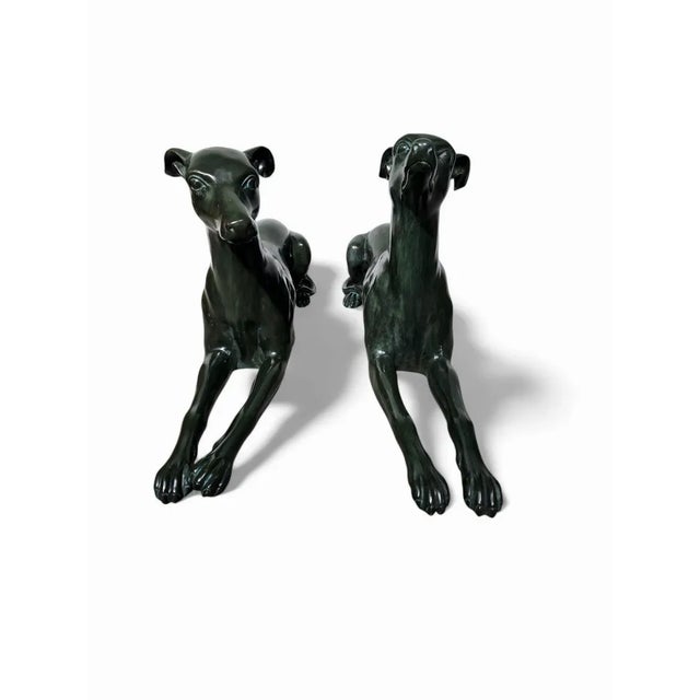Black Italian Greyhound Statues in Green Patinated Bronze, 1950s, Set of 2 For Sale - Image 8 of 12