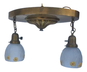 Antique Brass Chandelier With Floral Decorated Pendant Shades