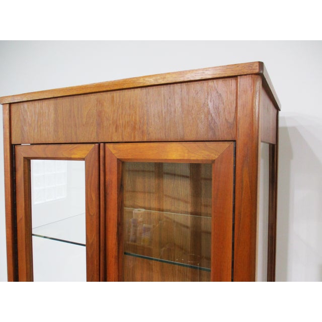 Mid Century Tall Walnut Curio Display Cabinet in the Style of Danish Modern For Sale - Image 16 of 18