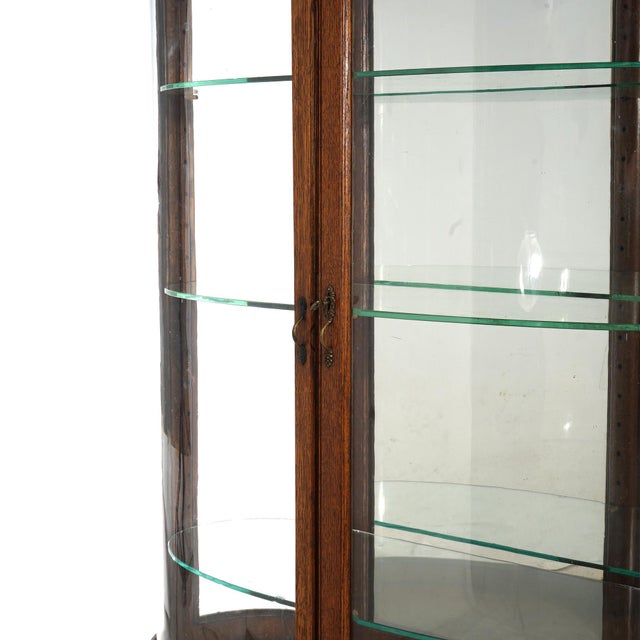 Early 20th Century Antique RJ Horner School Carved Oak & Curved Glass Mirrored China Cabinet C1910 For Sale - Image 6 of 12