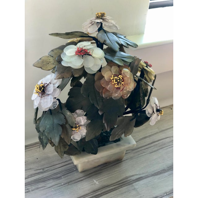 Chinese 1960s Chinese Jade & Semi-Precious Stone Potted Bonsai in Bloom Table Sculpture For Sale - Image 3 of 10