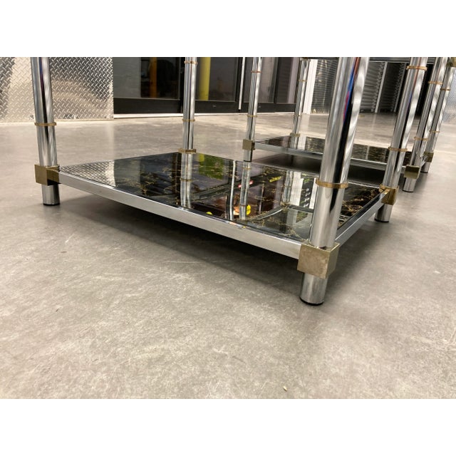 Modern Chrome Brass & Tiered Glass End Tables Manner of Mastercraft For Sale - Image 12 of 13
